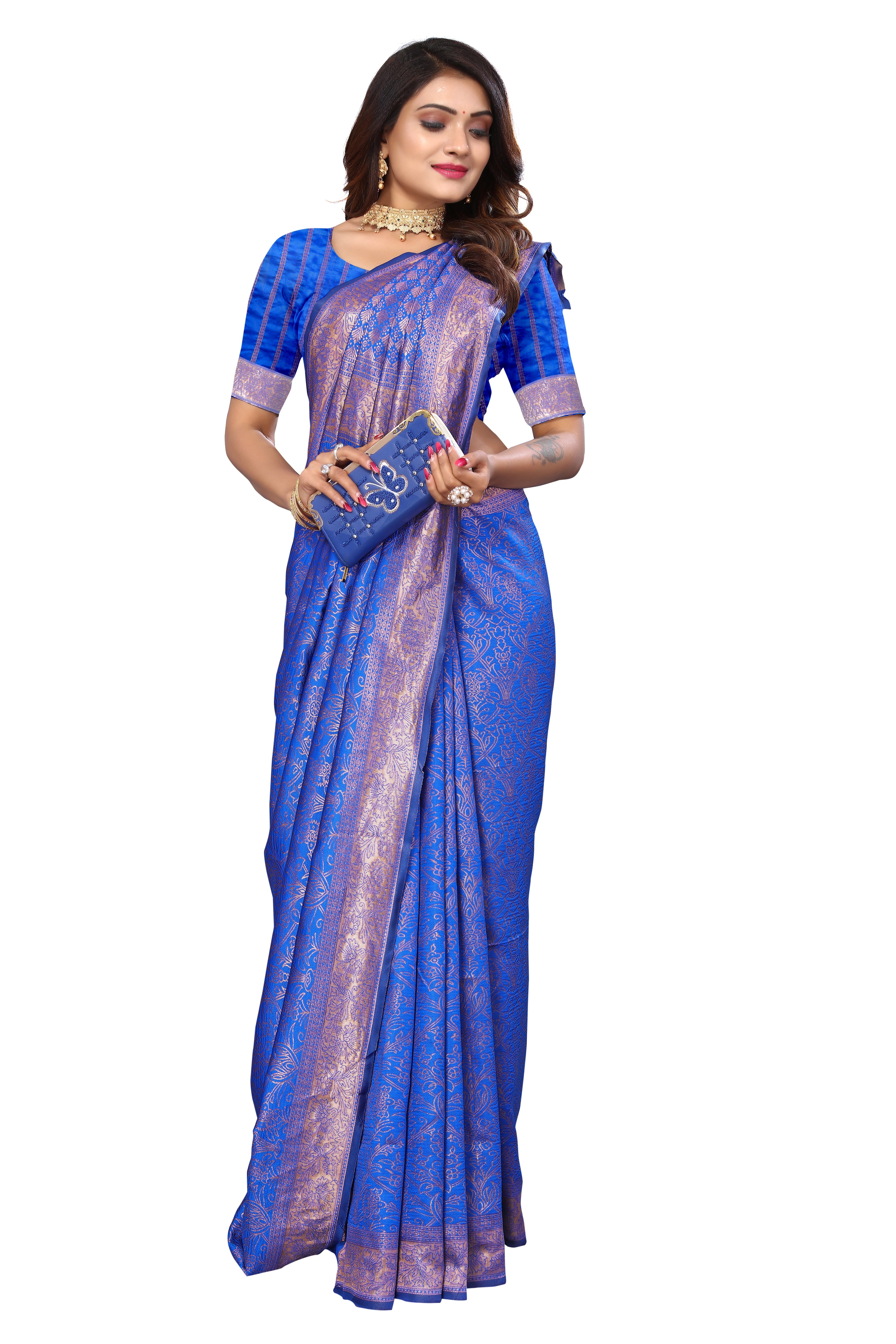 New party wear saree (blue) - Karuna Creation