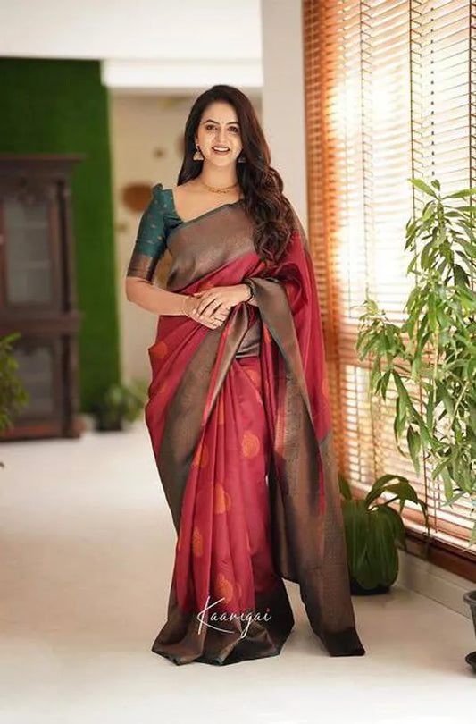 Red Banarasi Silk woman saree Weddind &party wear saree - Karuna Creation