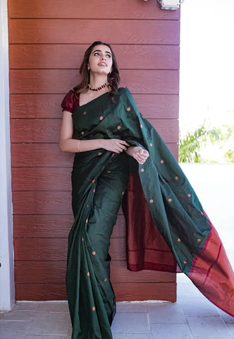 Green Banarasi Silk Woven Wedding & Party Wear Saree With Unstiched Blouse - Karuna Creation