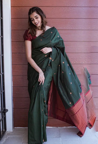 Green Banarasi Silk Woven Wedding & Party Wear Saree With Unstiched Blouse - Karuna Creation