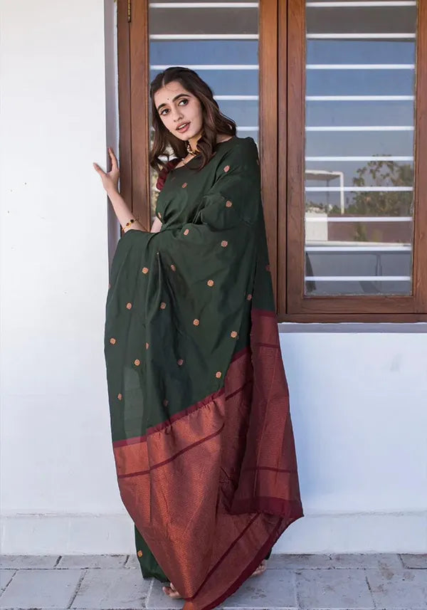 Green Banarasi Silk Woven Wedding & Party Wear Saree With Unstiched Blouse - Karuna Creation