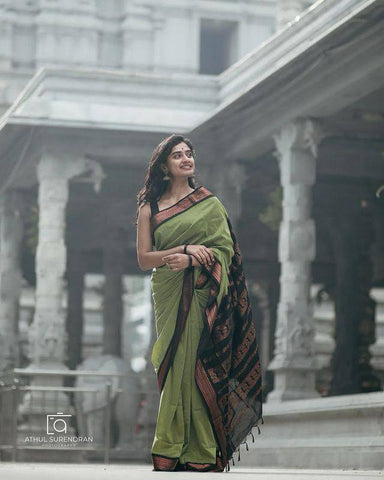 Casual Cotton Saree with Printed Pallu - Karuna Creation