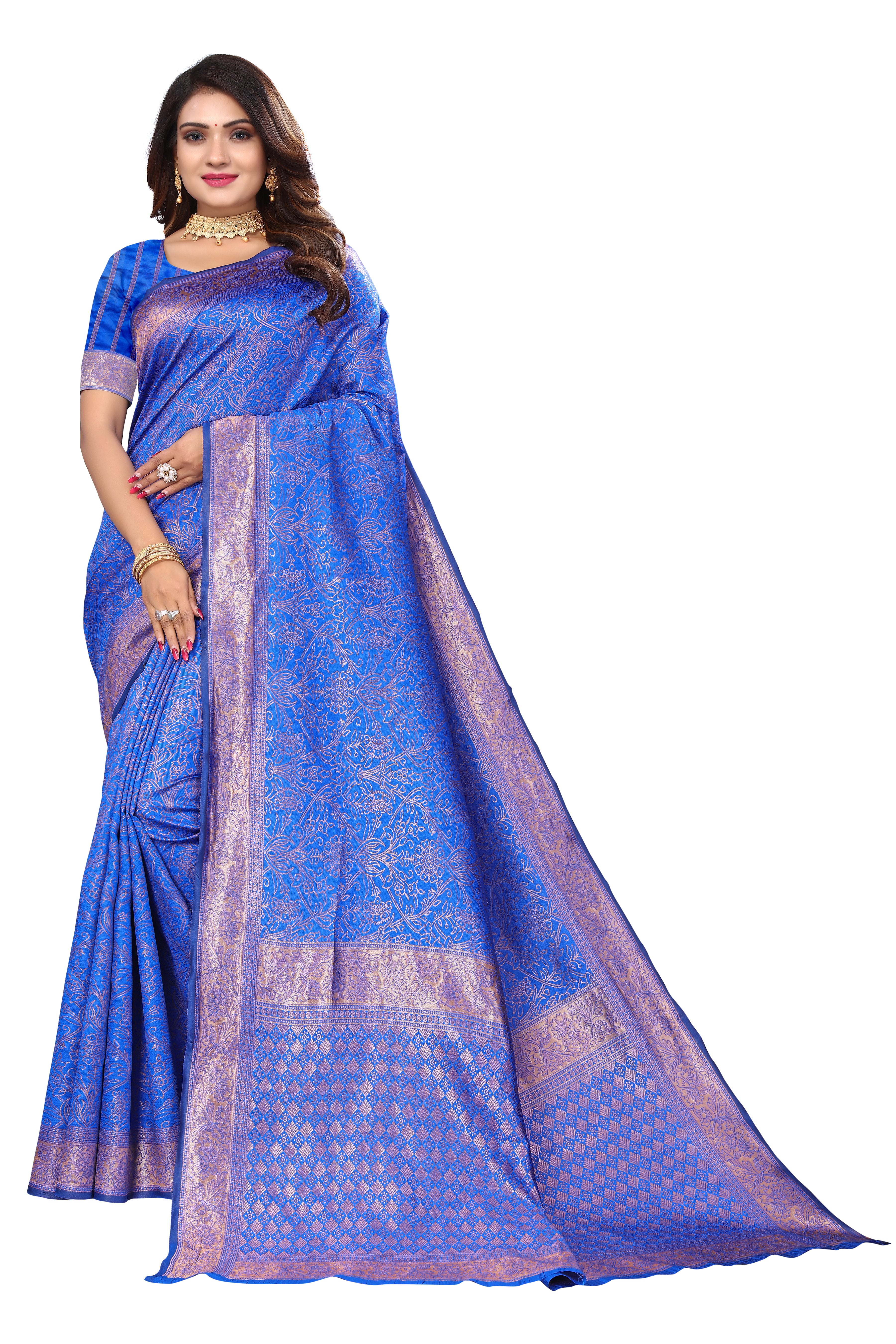 New party wear saree (blue) - Karuna Creation