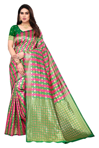 Multicolor, Light Green Cotton Blend Saree - Karuna Creation