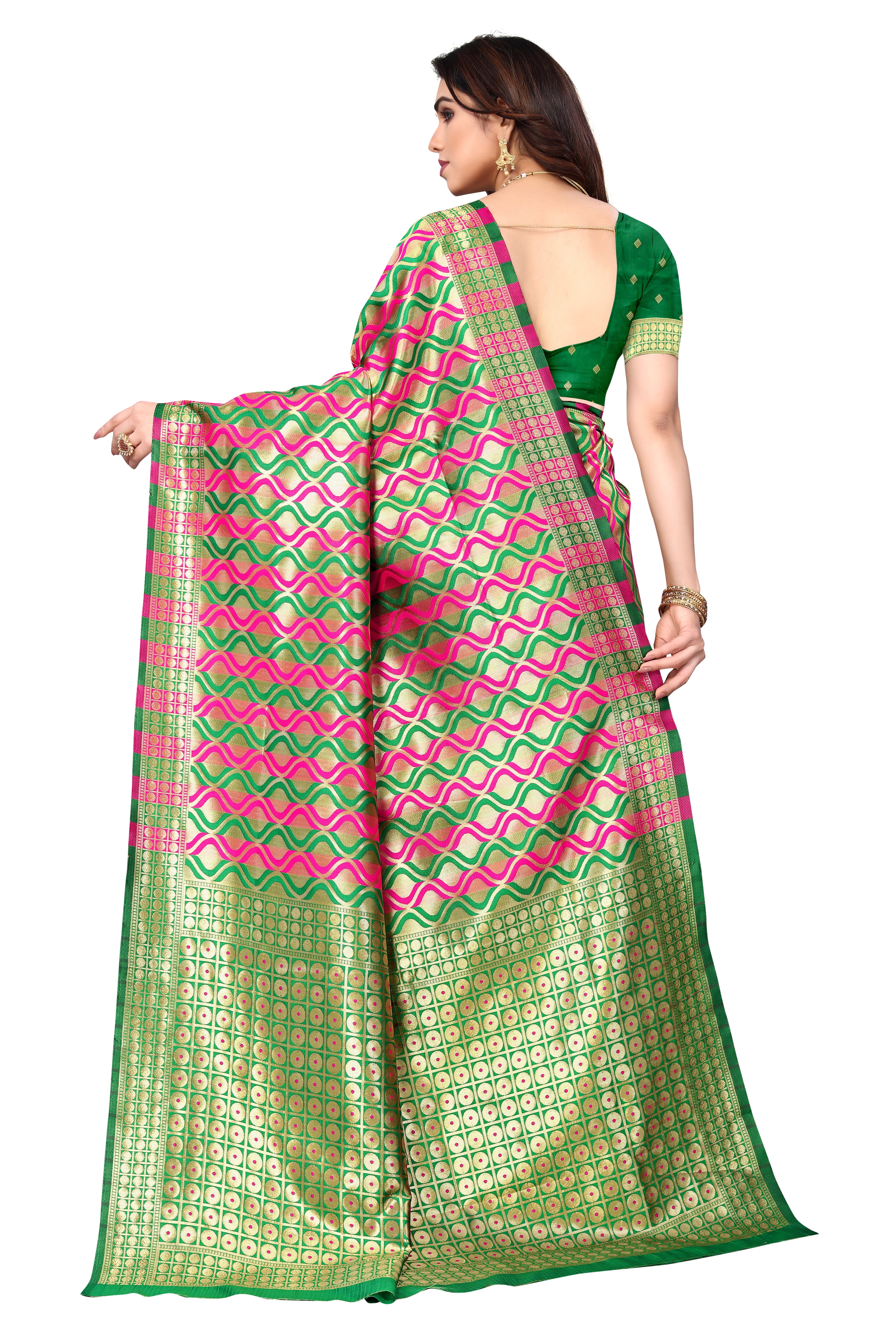 Multicolor, Light Green Cotton Blend Saree - Karuna Creation