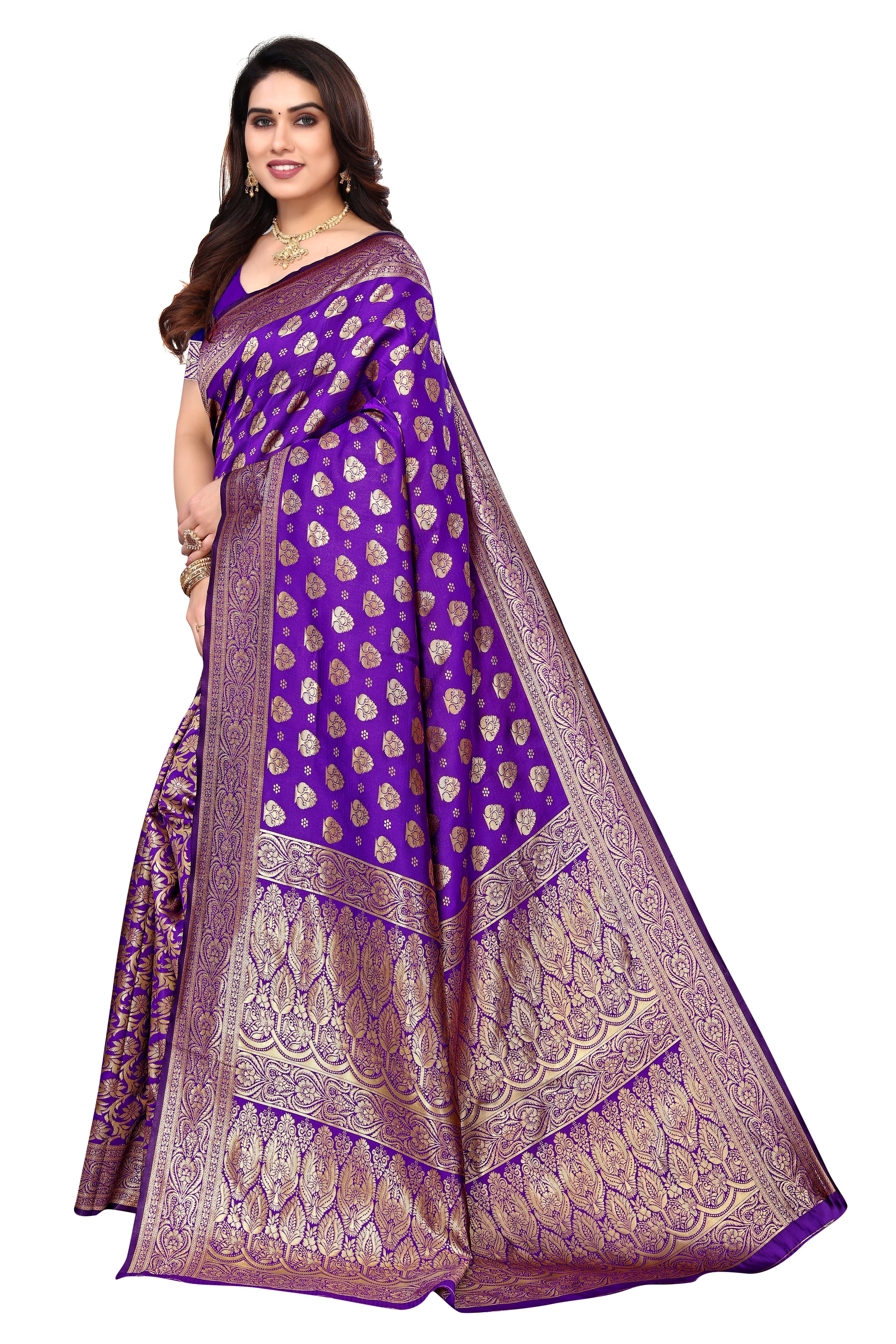 Purple Polka Print Mysore Jacquard saree - Karuna Creation