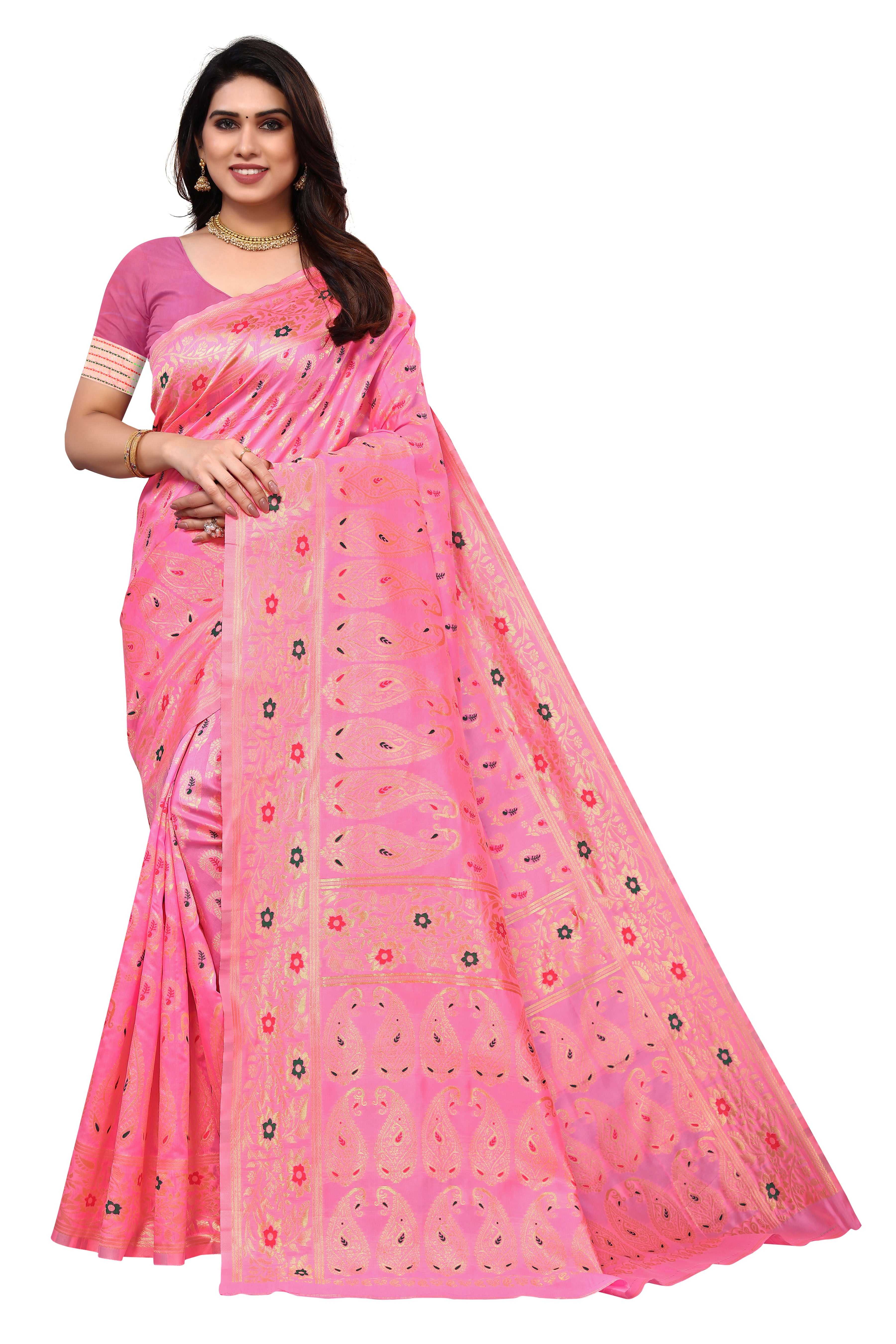 Pink Silk Blend Saree - Karuna Creation