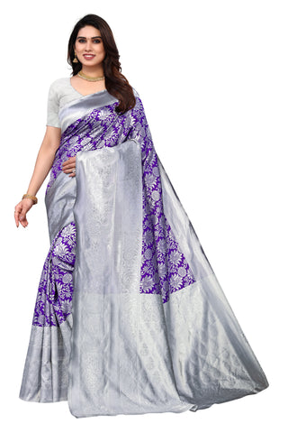 purple, silver dyed Paithani Chiffon - Karuna Creation