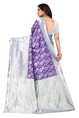 purple, silver dyed Paithani Chiffon - Karuna Creation